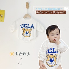 nebeans2020秋款嬰兒服裝 長袖三角哈衣爬服UCLA條紋包屁衣服