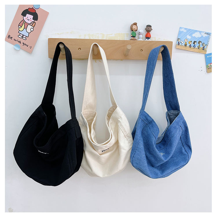 Solid Color Fashion Canvas Zipper Black Beige Blue Shoulder Bags display picture 4