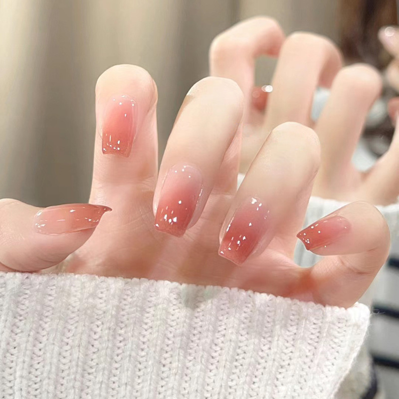 Peach Red Gradient Nail Art White Gentle Little Red Book Explosions Wear Armor Short Fake Nail Finished Nail Peach Red Gradient Nail Art White Gentle Little Red Book Explosions Wear Armor Short Fake Nail Finished Nail