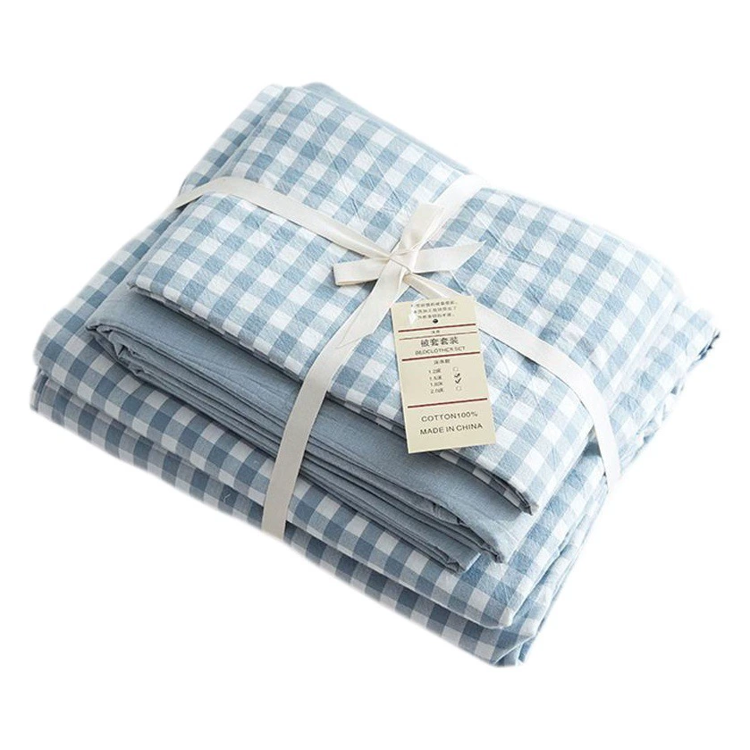 Хлопковый комплект из четырех предметов без принта, окрашенный в хлопковую пряжу, для стирки, хлопковое простое хорошее постельное белье, пододеяльник, клетчатая однотонная простыня, покрывало