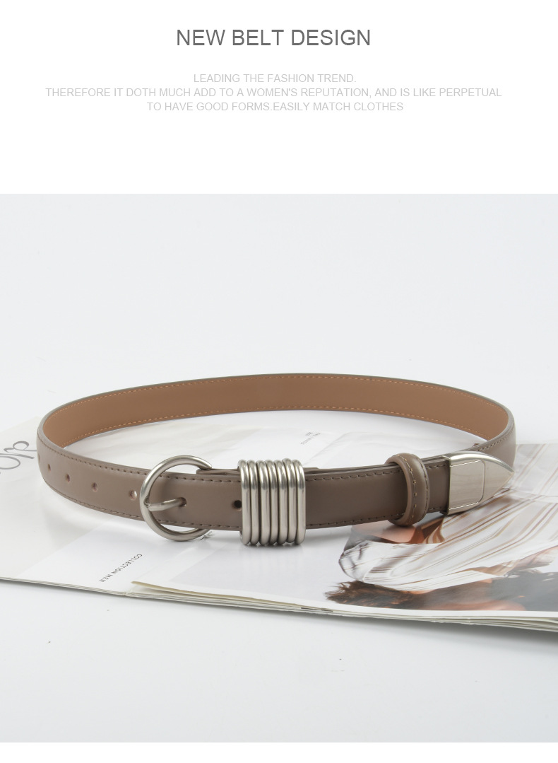 Streetwear Solid Color Two-Layer Cowhide Alloy Leather Plating Women's Leather Belts