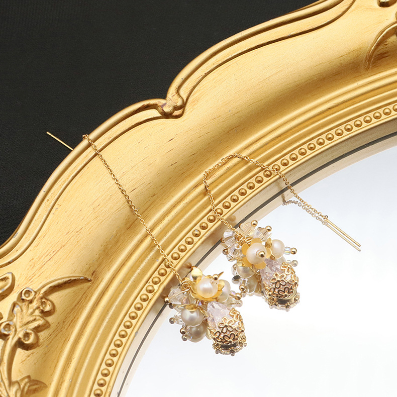 Fashion Water Droplets Pearl Plating Inlay Crystal Pearl Drop Earrings 1 Pair