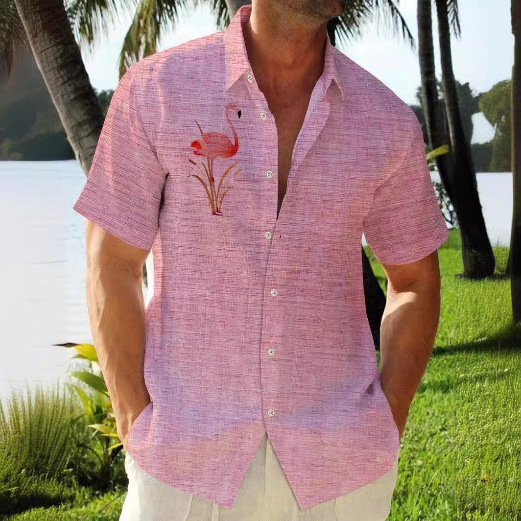 2025 Cross-Border New Product Hawaiian Shirt Digital Printed Short-Sleeved Shirt Summer Beach Men's Casual Shirt