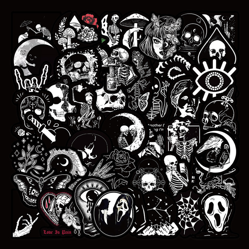 50 pieces gothic Devil black and white punk style Gothic graffiti stickers skull expression laptop stickers 50 pieces gothic Devil black and white punk style Gothic graffiti stickers skull expression laptop stickers