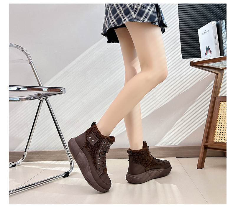 Women's Plush High Top Cotton Shoes Versatile Casual Trainers_voghion.com