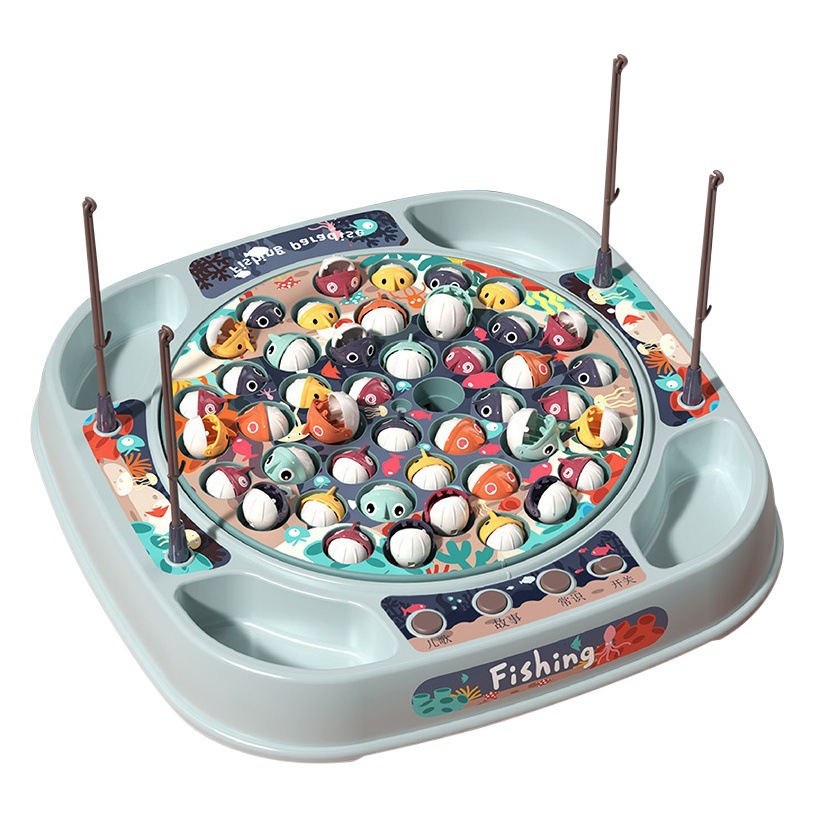Juego de mesa de pesca giratorio de bucle eléctrico de simulación infantil transfronteriza competencia de educación temprana Placa de pesca interactiva juguetes de sonido y luz