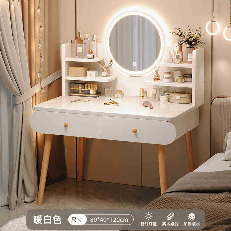 Espejo Inteligente Iluminado con Doble Cajón, 80cm, Blanco Cálido