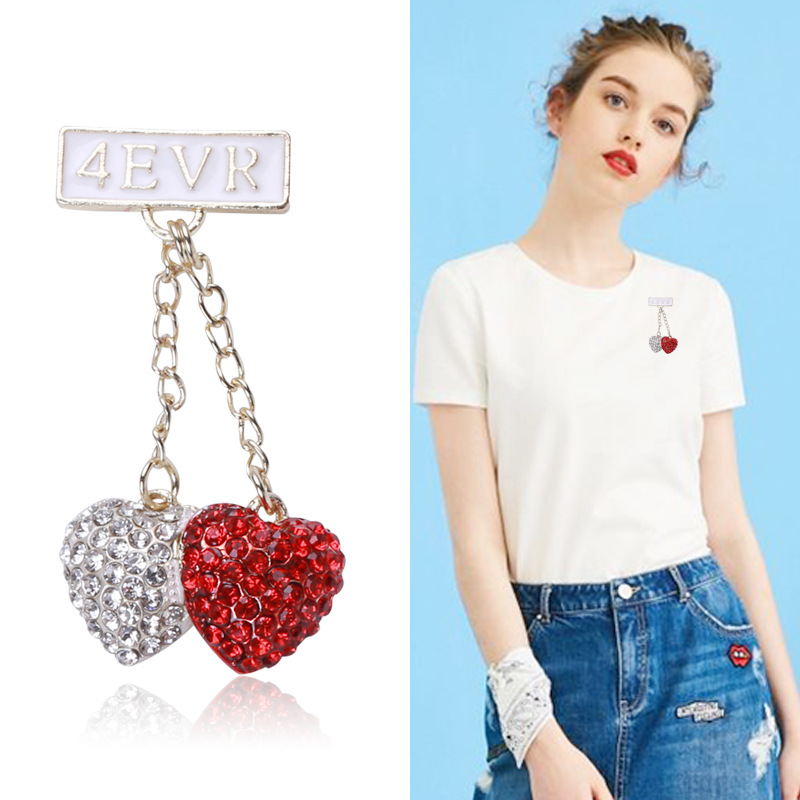 13g Weight Elegant Streetwear Pin Letter Heart Shape Alloy Rhinestones Women's Brooches