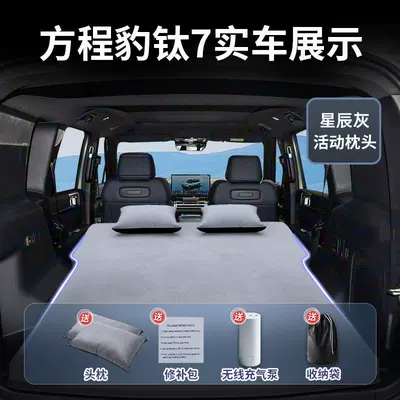 Vehicle-mounted inflatable bed Mattress Inflatable Bed Rear Seat - equation-leopard-titanium-72025-2025-star-gray-suede-two-headrests-free-electric-air-pump-storage-bag-sf-express-free-shipping