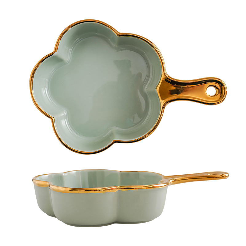 Nórdico de cerámica encaje tazón creativo red oro rojo borde fideos tazón con mango ins estilo hogar ensalada fruta postre tazón