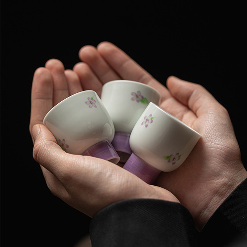 Miyan white porcelain pure hand-painted wisteria flower tea cup imitation Song Dynasty tea cup Japanese style household tea cup Kung Fu tea