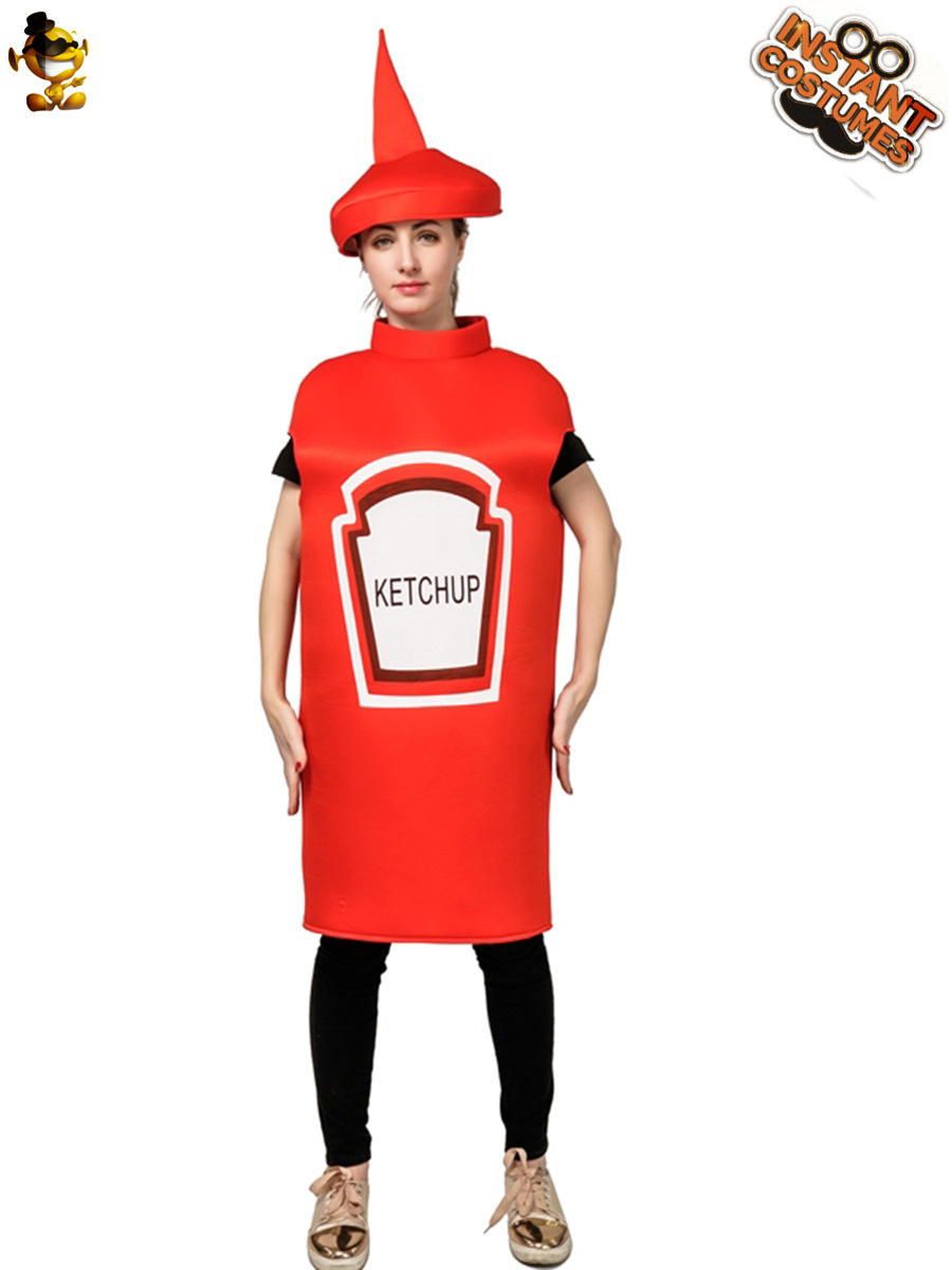 Halloween adulto hombres y mujeres pareja mostaza salsa de tomate traje adulto divertido juego de rol traje de escenario