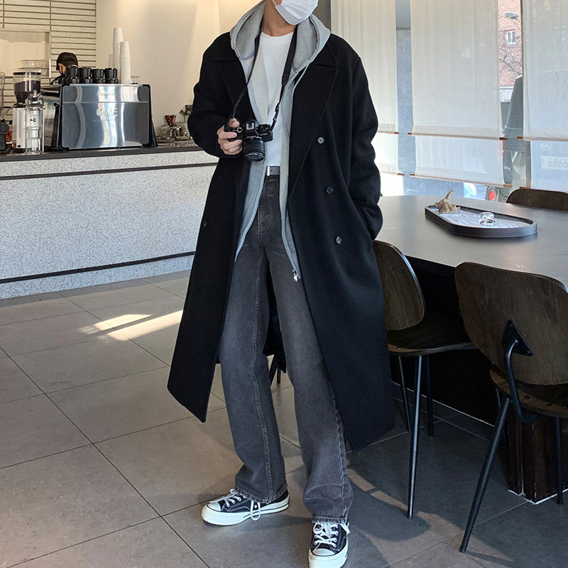 2023 invierno espesado abrigo de lana de moda de los hombres suelta de lana de Corea foso abrigo FK700