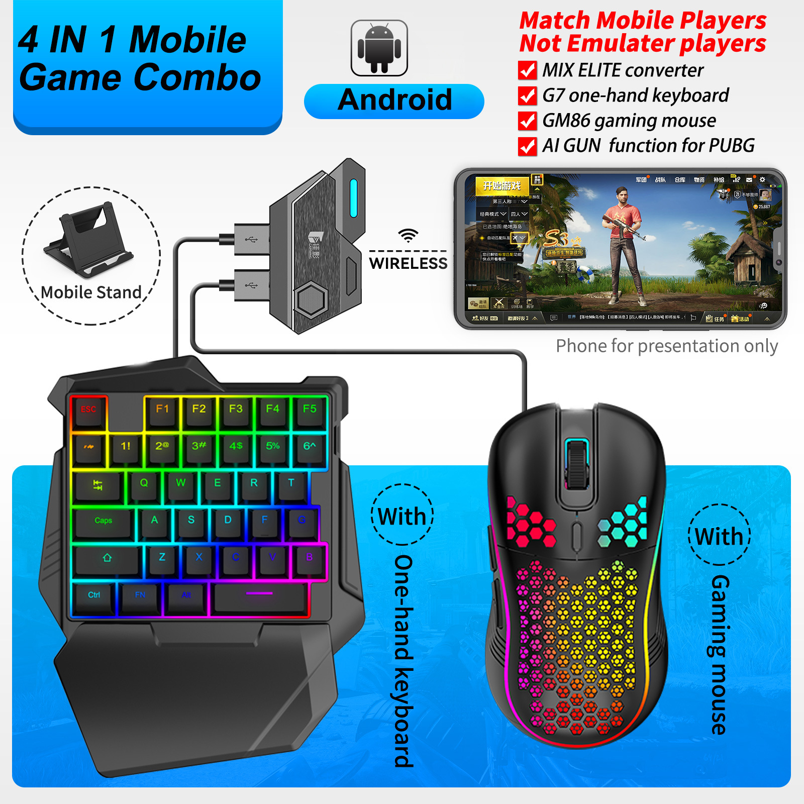 Jiaying Mobile Gamepad Convertidor de teclado y mouse Trono de trono Android Chicken Eating Eating Detector Accesorios periféricos