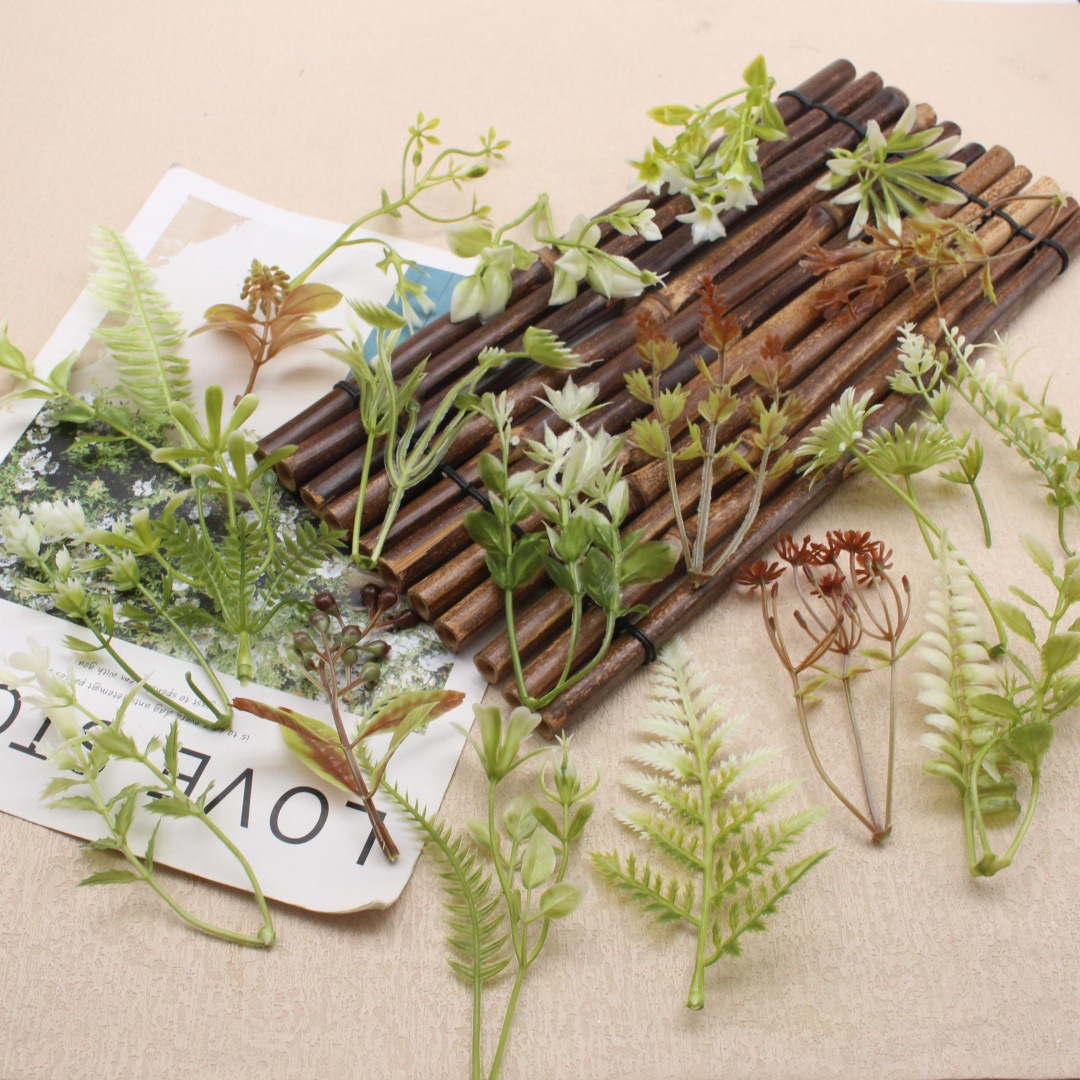 仿真植物假植物室内外点缀 插花塑料水草仿真叶子diy花环材料批发