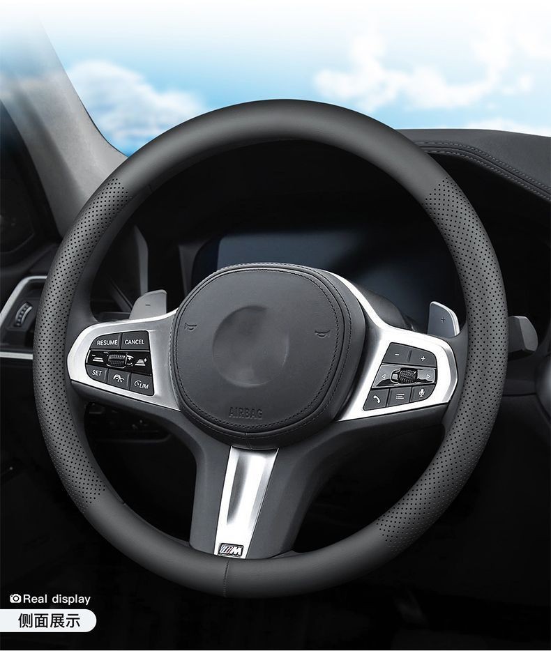 Cross-border business car steering wheel cover four seasons universal perforated breathable sweat-absorbent cover car nappa leather protective cover