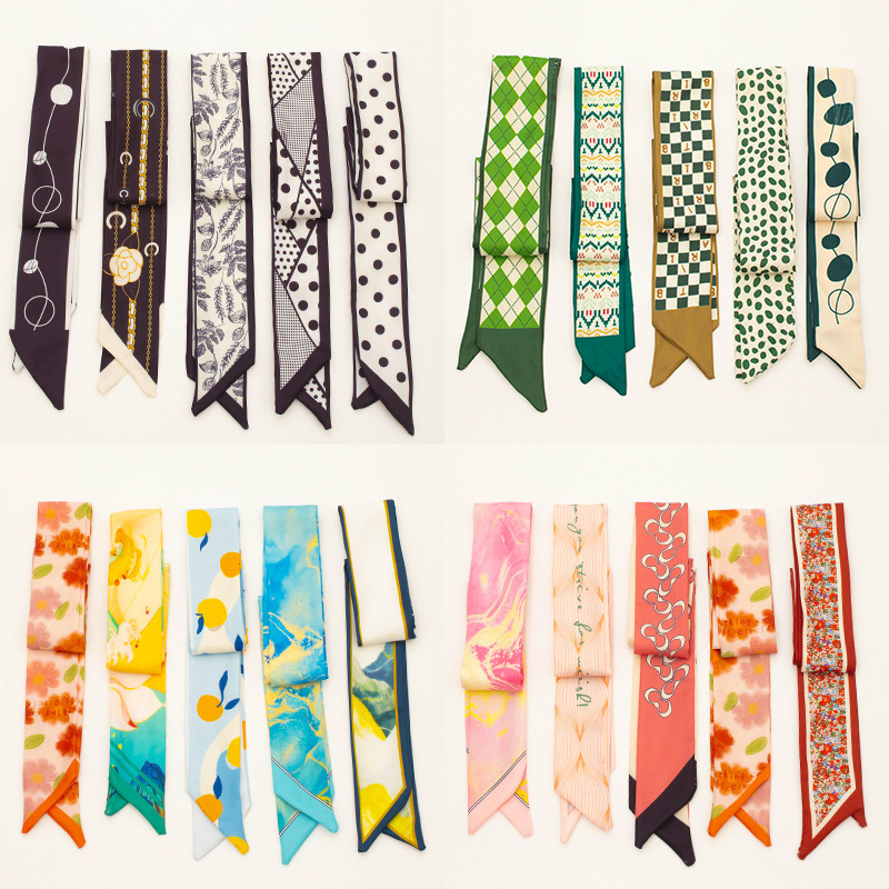 Wholesale Individually Packaged Long Silk Scarf Hairbands, Hair Ties, Ribbons, Souvenir Straps, Hair Accessories, Simple and High-End Hair Bundles