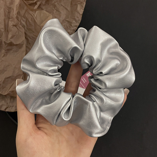 RUDAN Amazon Korea ins cross-border PU leather y2k laser hair accessories for women wholesale silver pig intestine hair ring