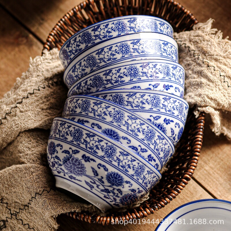 [Direct Manufacturer] Blue and White Porcelain Bowl, Sweet Soup Bowl, Double-Skin Milk Bowl, Ginger Milk Bowl, Commercial Ceramic Bowl for Dessert Shops