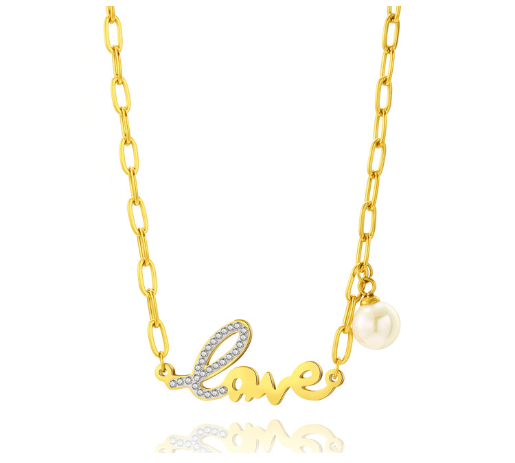 Fashion Letter Titanium Steel Plating Inlay Artificial Gemstones Pearl Necklace Colorza_colorza_2