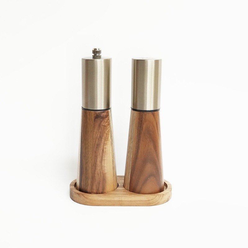Suministros de cocina pimienta sal gruesa pimienta molinillo metal Acacia madera cocina condimento tarro pimienta molino traje conjunto completo