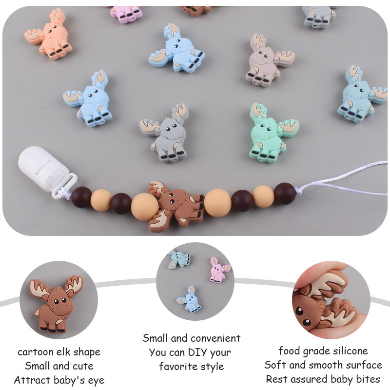 Bebé suministros de dibujos animados de silicona animal ELK mordedor creativo DIY bebé molar pezón anti-gota cadena Accesorios