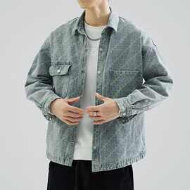 2025秋冬新款欧美印花大码牛仔衣衬衫夹克男潮Men Jeans Jackets