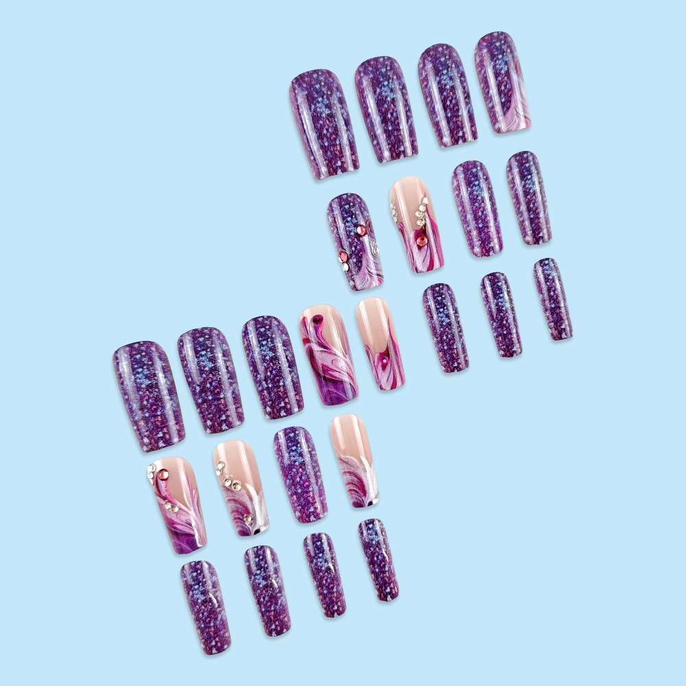 Púrpura Yunliu arena francesa manicure parche de uñas estrella gradiente parche de uñas al por mayor Europa y América venta caliente de diamantes para usar uñas