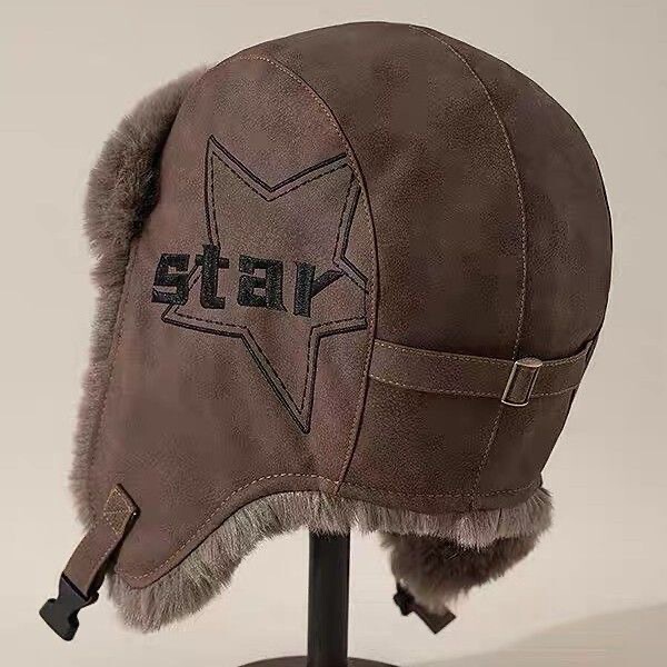 American-style aviator hat for men and women, winter fleece-lined, thickened, warm, ear-protecting cycling hat, vintage PU leather Northeast hat American-style aviator hat for men and women, winter fleece-lined, thickened, warm, ear-protecting cycling hat, vintage PU leather Northeast hat