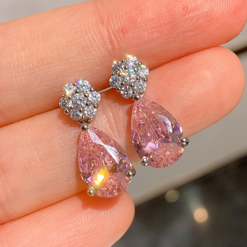 8g Weight Zircon Inlay Material Drop Earrings Classification 1 Pair Quantity 1 Pair Simple Style Water Droplets Inlay Copper Zircon Drop Earrings