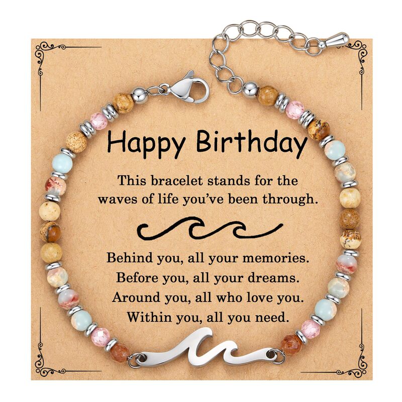 Wave Shoushan Stone Bracelet Birthday Gift Silver Bead Cut Angle Bead Chain Adjustable Bracelet Shoushan Stone Wave Bracelet