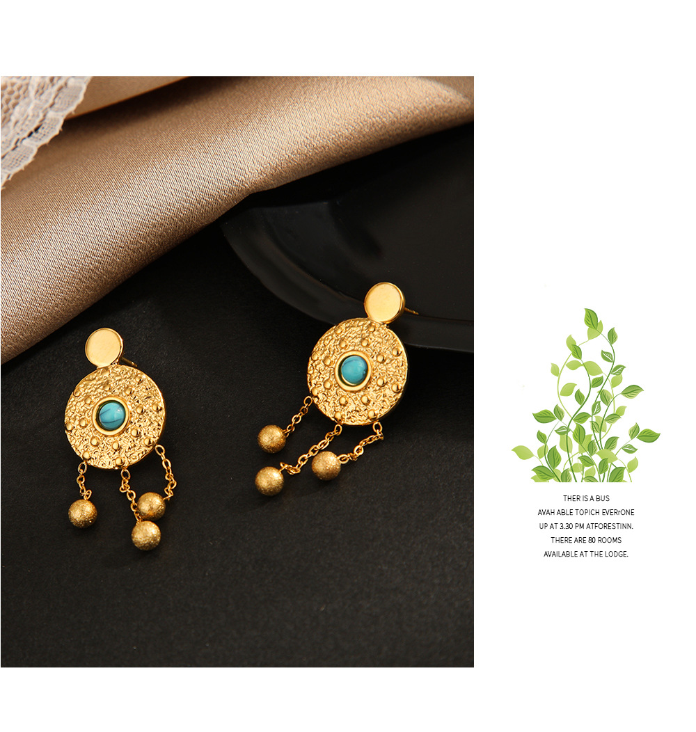 Fashion Geometric Stainless Steel Plating Turquoise Drop Earrings 1 Pair