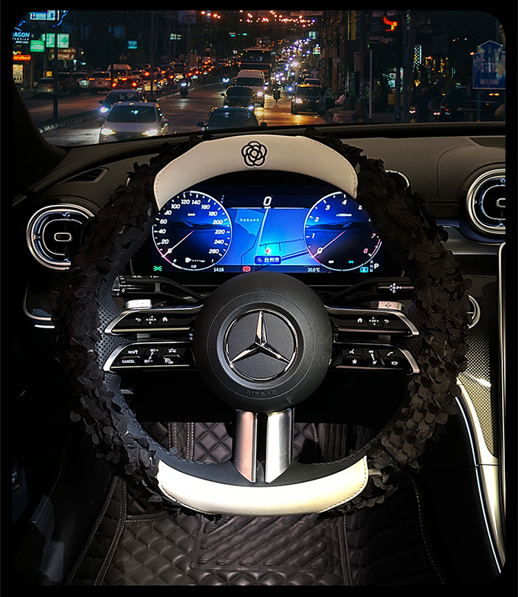 2025 Goddess Exclusive Car Steering Wheel Cover Lace Petal Light Luxury Chanel Style Decorative Cover Round D Shape