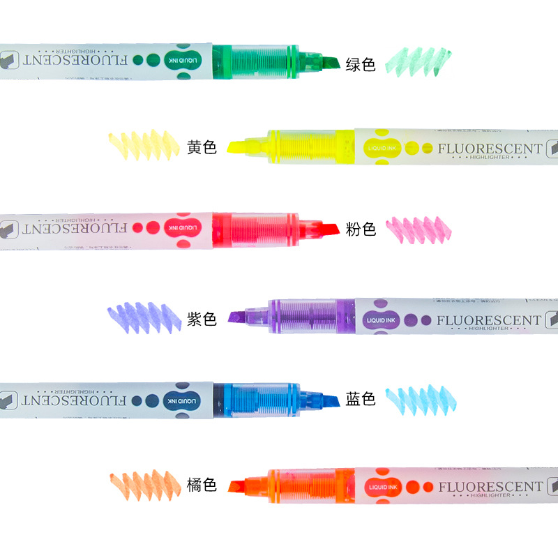 H2371 pluma fluorescente recta pluma fluorescente de gran capacidad pluma de diario escritura suave multicolor fluorescente pluma traje