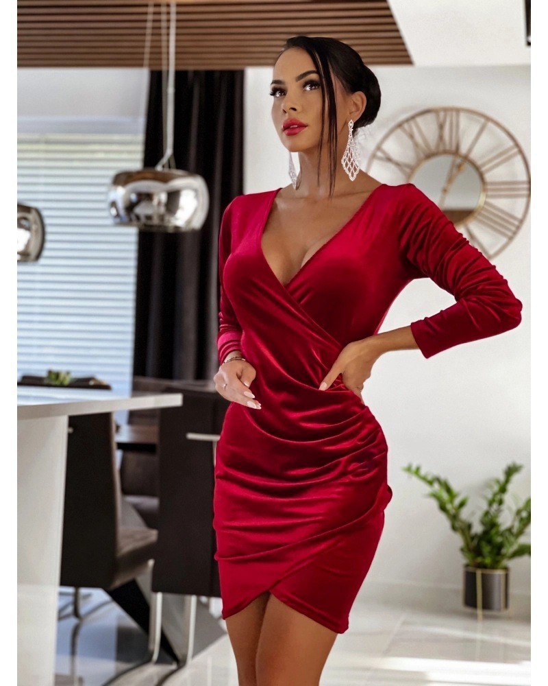 Women's Trendy Solid Color V‑Neck Dress Sexy Bodycon Slim Fit Daily Evening Wear_ecoleips.com