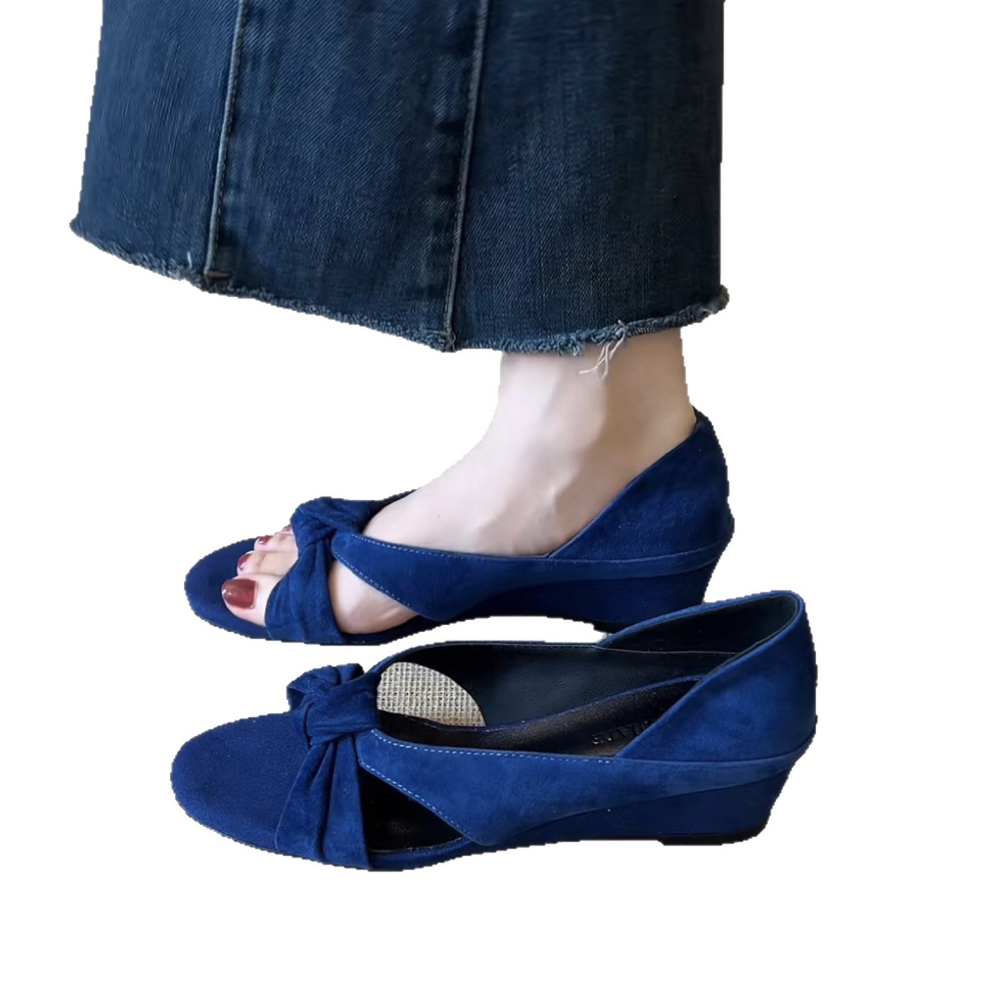 Sandal cao gót nữ hở mũi dây buộc chéo da lộn phong cách La Mã — màu nâu