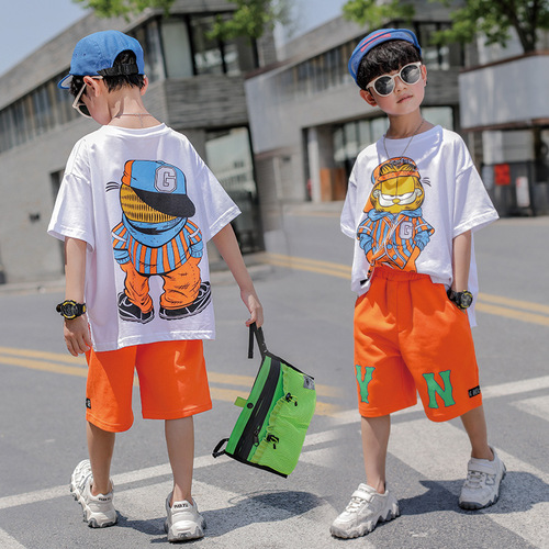 Boys' Short Sleeve Set Summer 2024 New Trendy Cool Style Medium and Large Children Celebrity Sports Korean Version Boys Stylish Children's Clothing