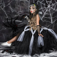 欧美化妆舞会女童公主裙cosplay黑蜘蛛网纱tutu裙万圣节儿童服装