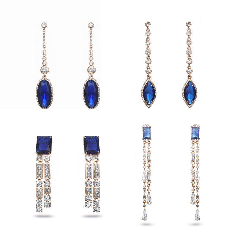 Xuping joyería de bronce de piedra artificial color azul geometría pendientes cuadrados pendientes de lujo pendientes de orejas al por mayor mujeres