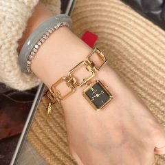 Mishali/Millisa Floral Charm Pendant Square Necklace Steel Strap Bracelet for Unconventional Women's Watches