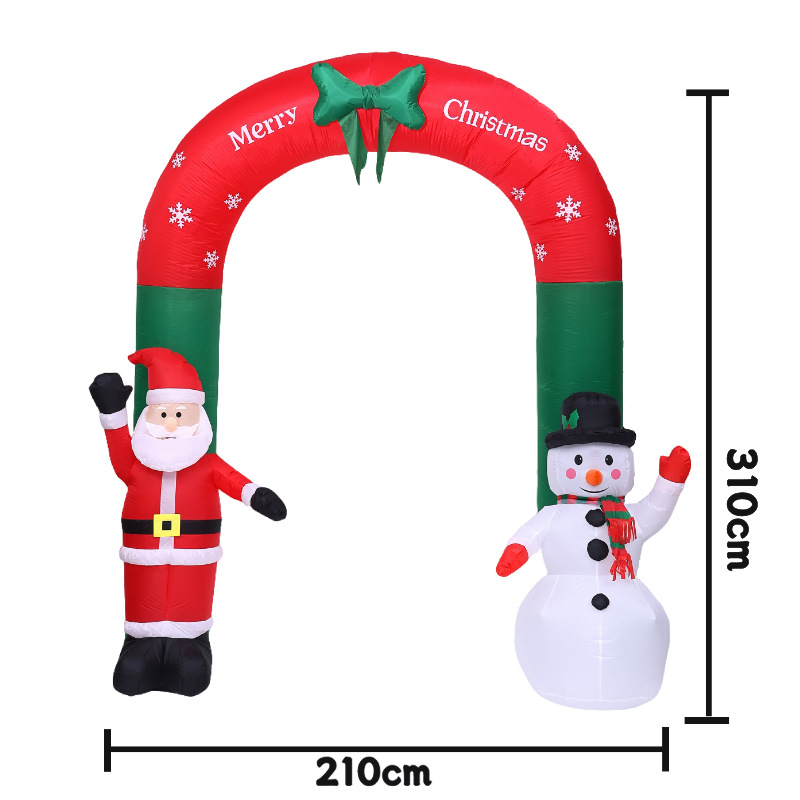 Nueva fuente transfronteriza decoración de patio inflable 3,1 m 9 luces arco de Navidad Papá Noel y muñeco de nieve