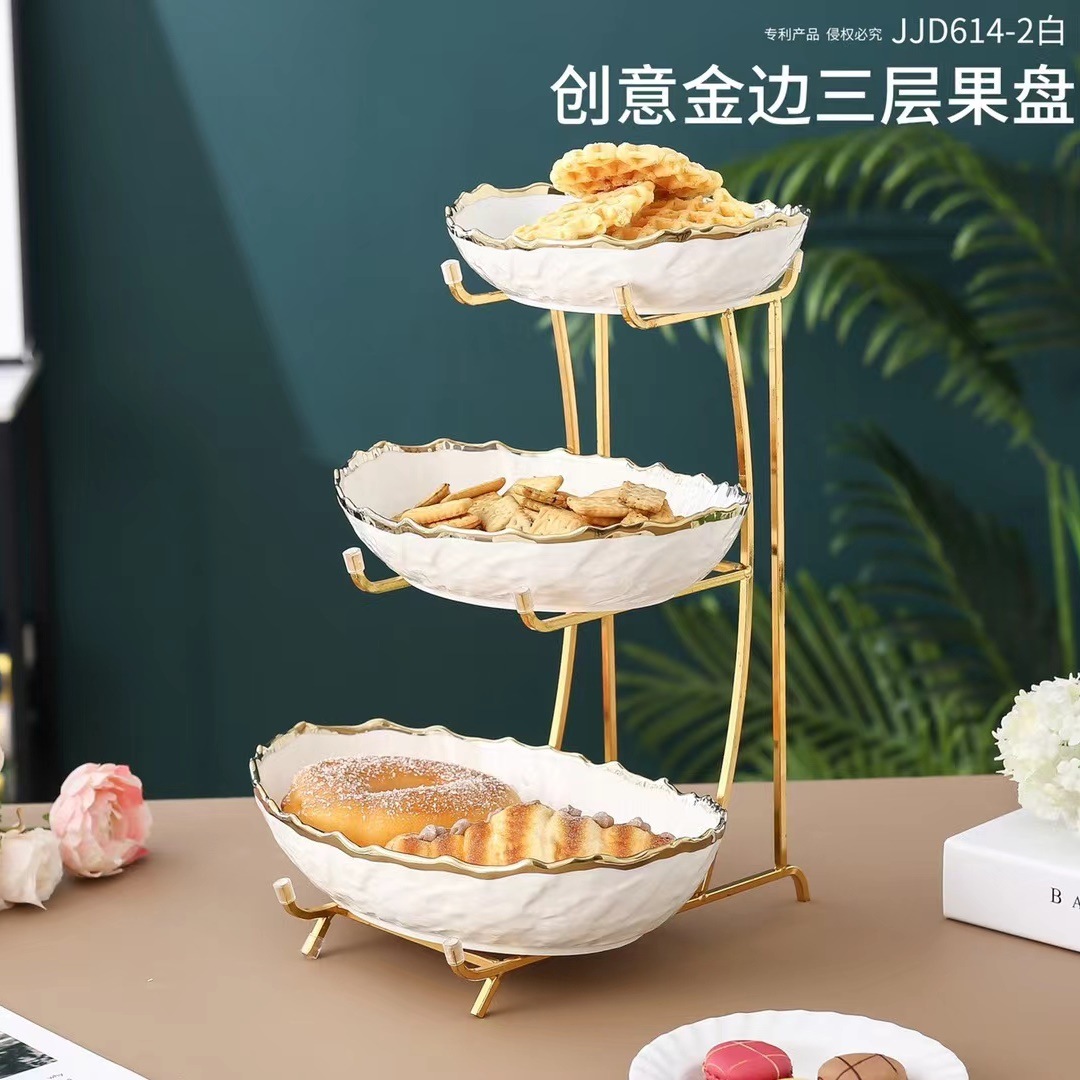 Plato de fruta sala de estar hogar plato de caramelo recepción merienda plato de exhibición postre multi-capa pastel plato nórdico chapado en oro alto valor de color