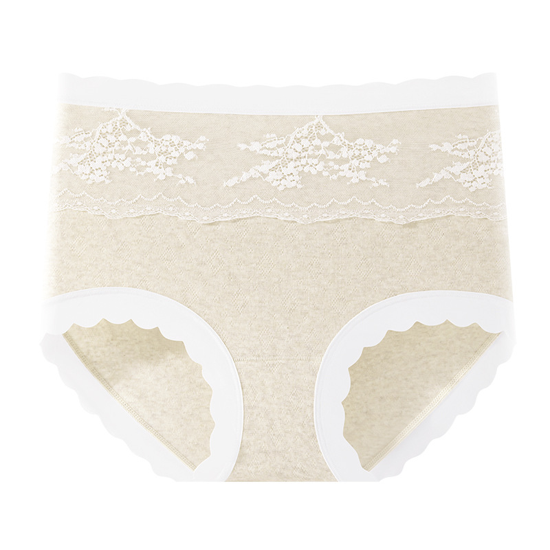 Ropa interior de algodón de color transpirable de cintura alta, algodón de color de encaje francés, cintura alta, abdomen, entrepierna antibacteriana 2025 nueva ropa interior para mujer