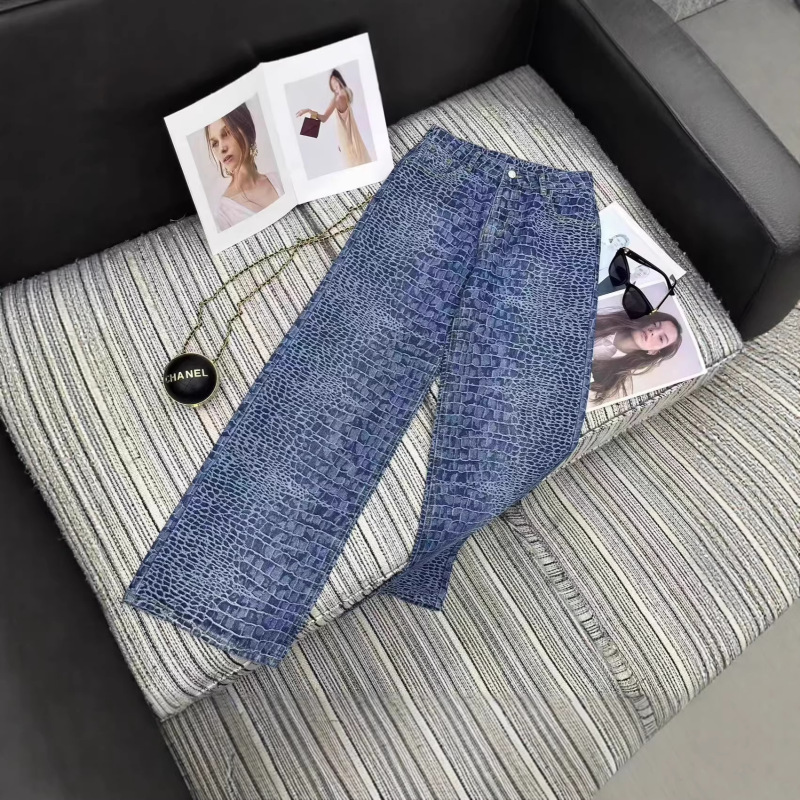 Nanyou High-End Women's Pants 2026 Spring/Summer Cha New Style Loose Long Pants Crocodile Pattern Wide-Leg Jeans Nanyou High-End Women's Pants 2026 Spring/Summer Cha New Style Loose Long Pants Crocodile Pattern Wide-Leg Jeans