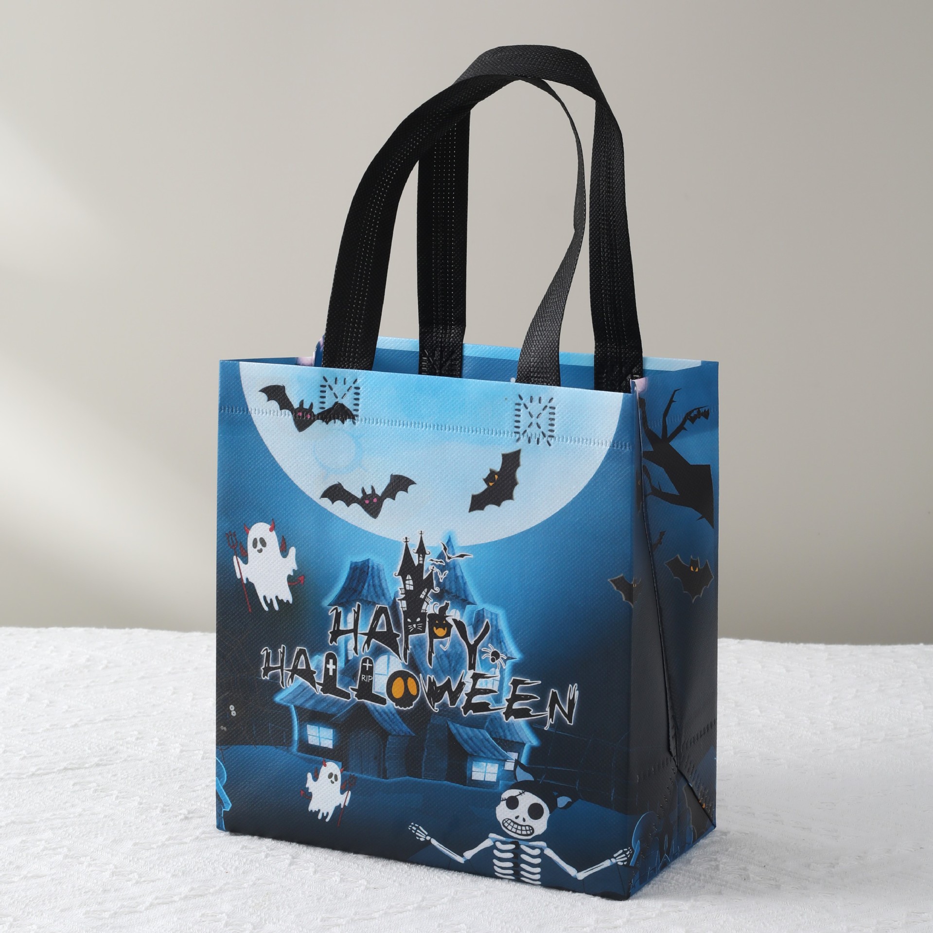 Bolsa de lienzo impresa de Halloween transfronteriza bolsa no tejida bruja calabaza bolsa de mano plegable impresión de gran capacidad