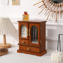 Retro high-end vintage Chinese-style solid wood jewelry storage box, multi-layer large-capacity necklace and jewelry organizer