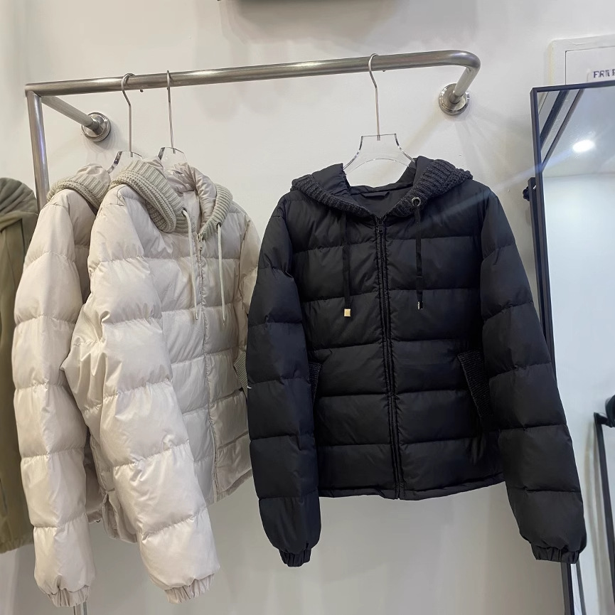 Knitted winter velvet keep warm fashionable down jacket with hood