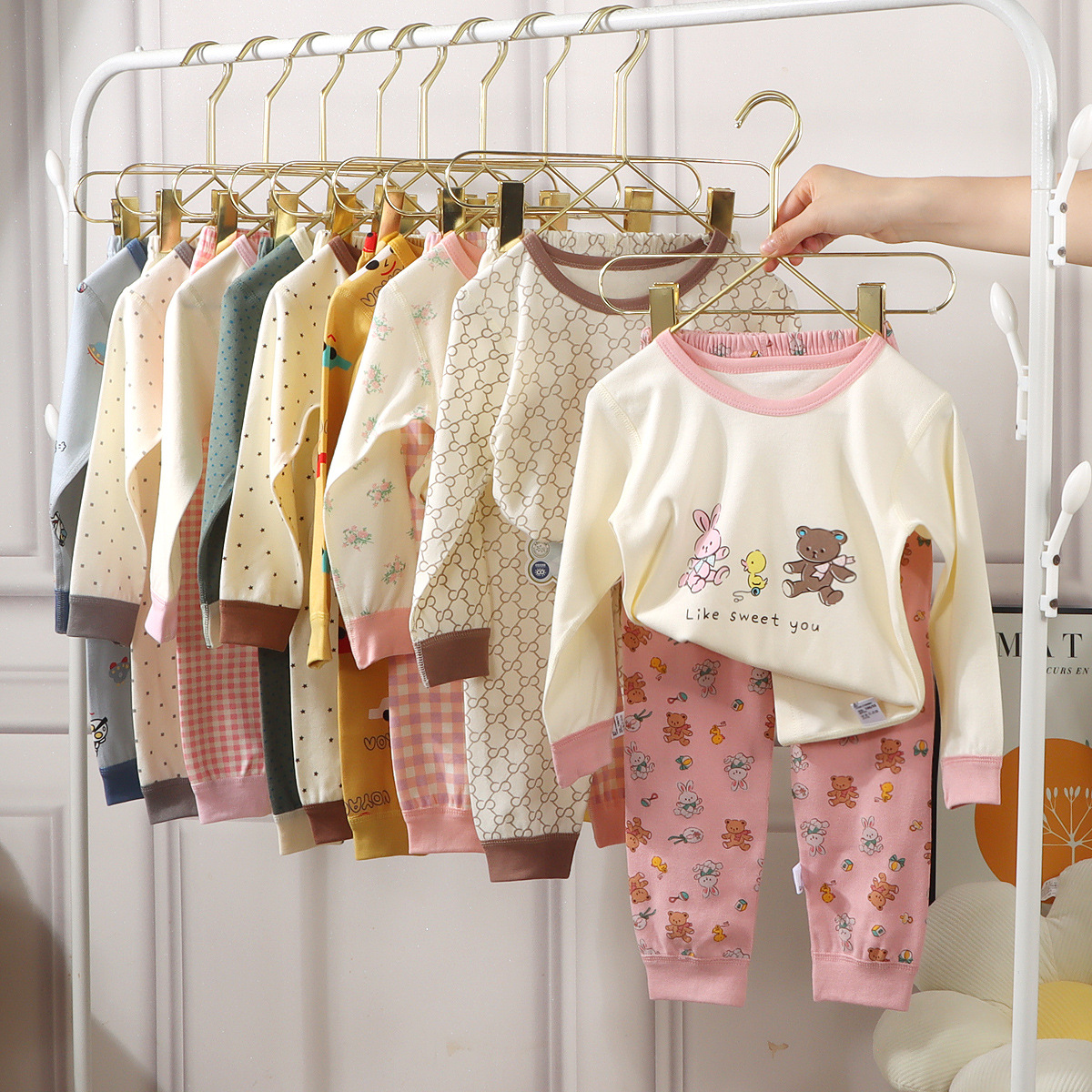 [Personalizado] Ropa de otoño para niños, traje de pantalones largos, ropa de hogar deshuesada de otoño e invierno para bebés, pijamas de algodón para niños y niñas