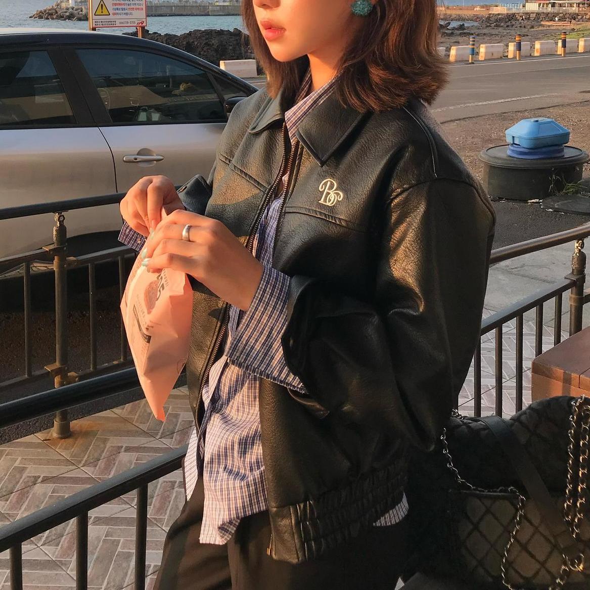 Korean Embroidered Pu Leather Jacket for Women in Spring and Autum, Loose Slimming Look Casual Short Jacket for Women, Cardigan Top