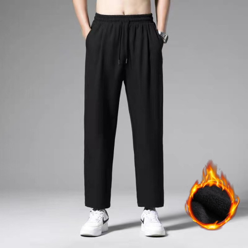 Summer Ice Silk Thin Workout Straight Casual Pants for Men Pure Color Loose Elastic Work Long Pants